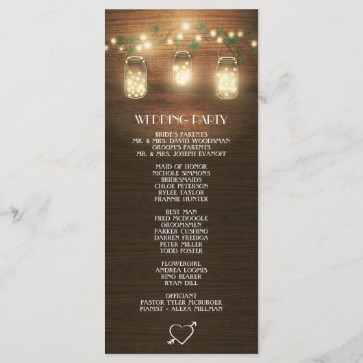 Country Barn Rustic Mason Jar Hochzeitsprogramme Programm (Rückseite)