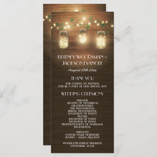 Country Barn Rustic Mason Jar Hochzeitsprogramme Programm (Vorne/Hinten)