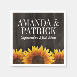 Country Barn Wood + Rustic Sonnenblume Hochzeit Serviette