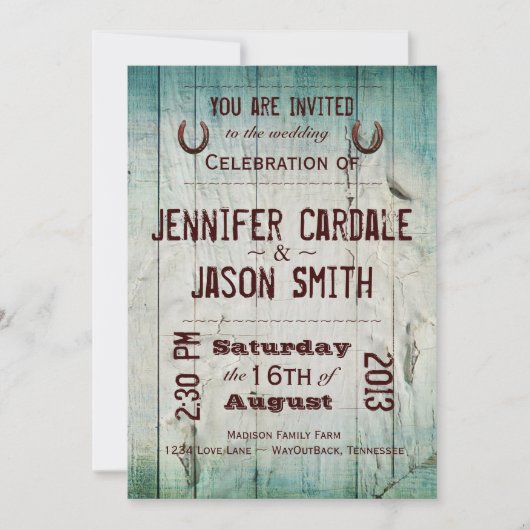 Country Barn Wood Typografy Hochzeit Einladungen (Vorderseite)