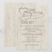 Country Barn Wood Wedding Hearts Einladung (Vorne/Hinten)
