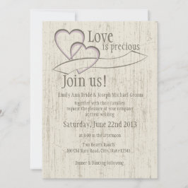 Country Barn Wood Wedding Hearts Einladung