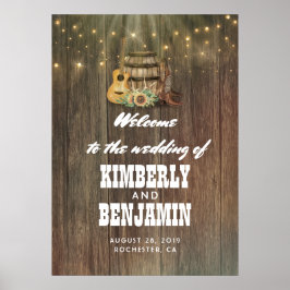 Country Barrel Cowboy Boots Wedding Willkommenszei Poster