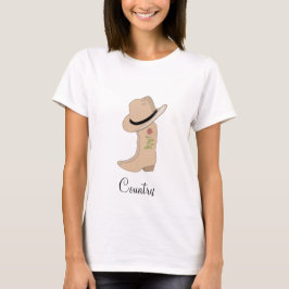 Country Beige Hat and Boots mit Blume T-Shirt
