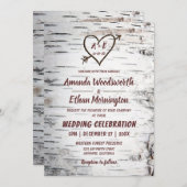 Country Birch Tree Bark Heart Arrow Rustikale Hoch Einladung (Vorne/Hinten)