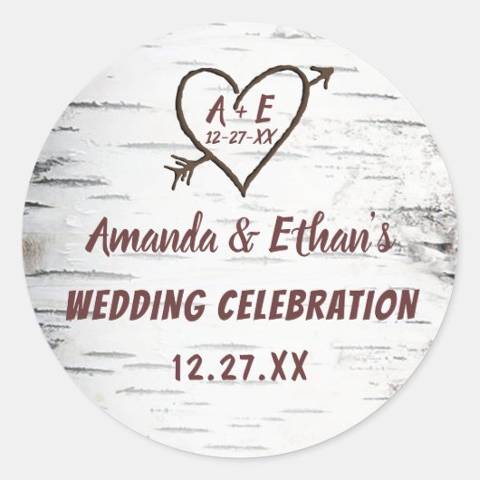 Country Birch Tree Bark Heart Arrow Rustikale Hoch Runder Aufkleber (Vorderseite)