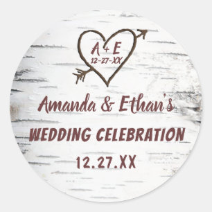 Country Birch Tree Bark Heart Arrow Rustikale Hoch Runder Aufkleber