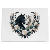 Country Black and White Horses in Liebe Große Geschenktüte (Vorderseite)