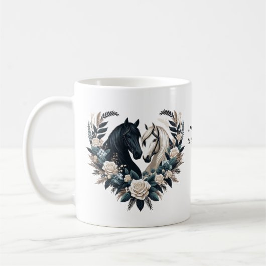 Country Black and White Horses in Liebe Kaffeetasse (Links)