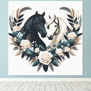 Country Black and White Horses in Liebe Leinwanddruck