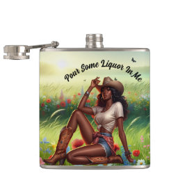 Country Black Cowgirl in MeadowVinyl Wrapped Flask Flachmann