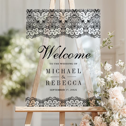 Country Black Lace Wedding Welcome Acrylschild