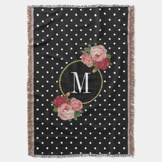 Country Black Vintag Floral Polka Dots Monogramm Decke (Vorderseite Vertikal)