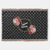 Country Black Vintag Floral Polka Dots Monogramm Decke (Vorderseite)