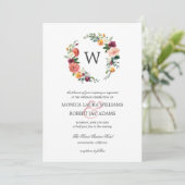 Country Bloom Autum Floral Wreath Monogramm Hochze Einladung (Stehend Vorderseite)