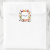 Country Bloom Rahmen floral Chic Hochzeitsmonogram Quadratischer Aufkleber (Tasche)