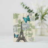 Country Blue Blues-Schmetterling-Paris-Eiffelturm Postkarte (Stehend Vorderseite)