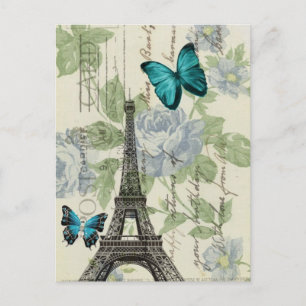 Country Blue Blues-Schmetterling-Paris-Eiffelturm Postkarte