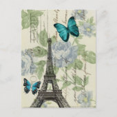 Country Blue Blues-Schmetterling-Paris-Eiffelturm Postkarte (Vorderseite)
