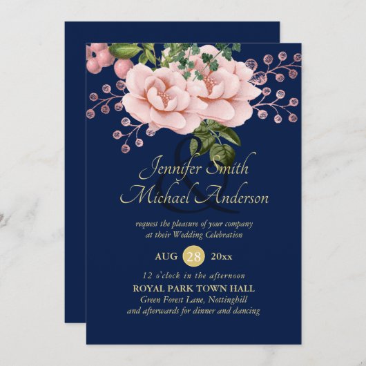 Country Blue Blush Pink Roses Hochzeitssandale (Vorne/Hinten)