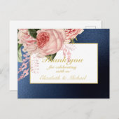 Country Blue Blush Pink Roses Navy Gold DANK Postkarte (Vorne/Hinten)