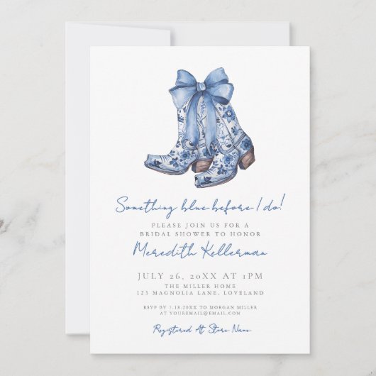 Country Blue Bow Cowboy Brautparty Einladung (Vorderseite)