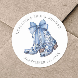 Country Blue Bow Cowboy Brautparty Runder Aufkleber