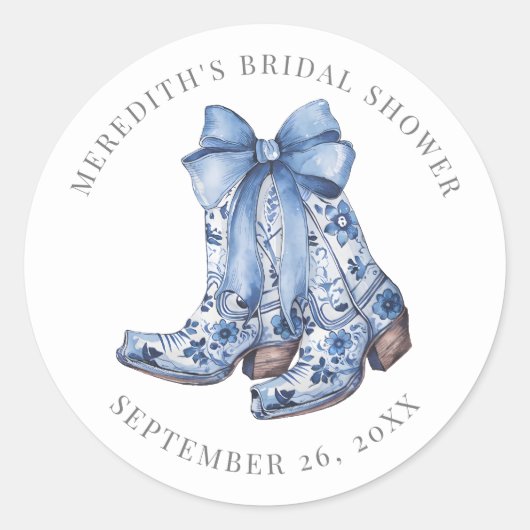 Country Blue Bow Cowboy Brautparty Runder Aufkleber (Vorderseite)
