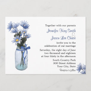 Country Blue Daisies Mason Jar Hochzeit Einladung