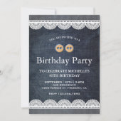 Country Blue Denim White Lace Birthday Party Einladung (Vorderseite)