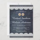 Country Blue Denim White Lace Hochzeit Einladung (Vorderseite)