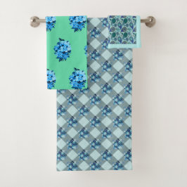 Country Blue Gingham Bouquet Pattern Set