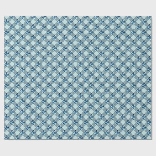 Country Blue Gingham Floral Bouquet Wrapping Paper Geschenkpapier (Flach)