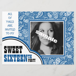 Country Blue Paisley Girl Foto Sweet 16. Party Einladung