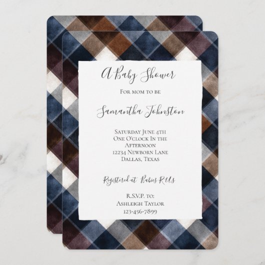 Country Blue Red White Squares Baby Shower Einladung (Vorne/Hinten)