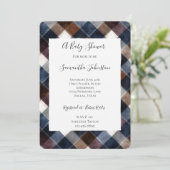 Country Blue Red White Squares Baby Shower Einladung (Stehend Vorderseite)