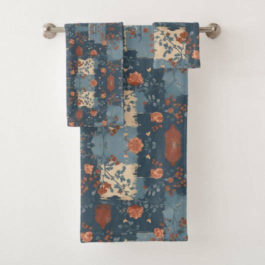 Country Blue Rust Rustikales Bauernhaus Badhandtuch Set (Insitu)