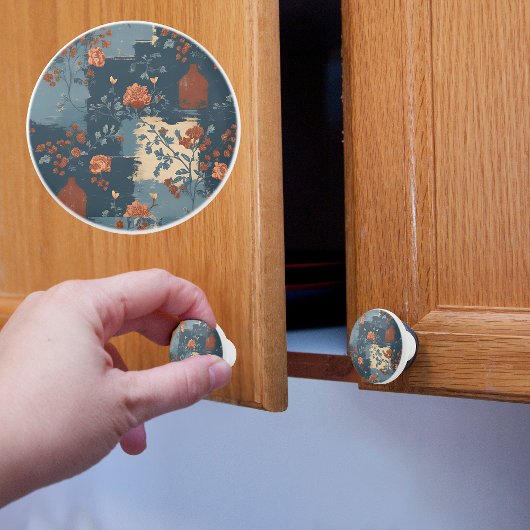 Country Blue Rust Rustikales Bauernhaus Kurz Keramikknauf