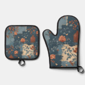 Country Blue Rust Rustikales Bauernhaus Ofenhandschuh & Topflappen-Set (Vorderseite)