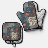 Country Blue Rust Rustikales Bauernhaus Ofenhandschuh & Topflappen-Set (Vorderseite/Rückseite)