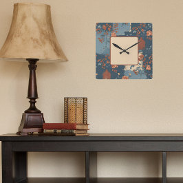 Country Blue Rust Rustikales Bauernhaus Quadratische Wanduhr