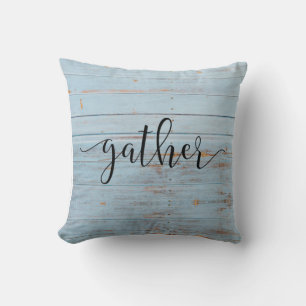 Country Blue Rustic Script Farmhouse Typografie Kissen