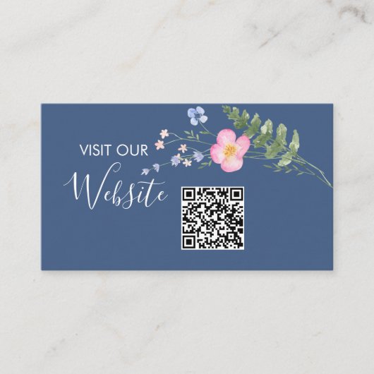 Country Blue Rustic Wedding Website QR Code Begleitkarte (Vorderseite)