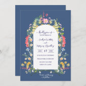 Country Blue Rustikale Wildblume Wasserfarben Einladung (Vorne/Hinten)