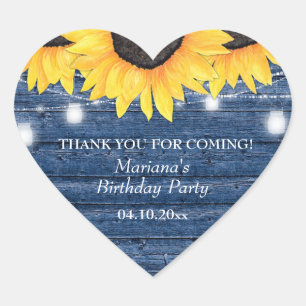 Country Blue Sonnenblume auf Holz Geburtstag Herz-Aufkleber