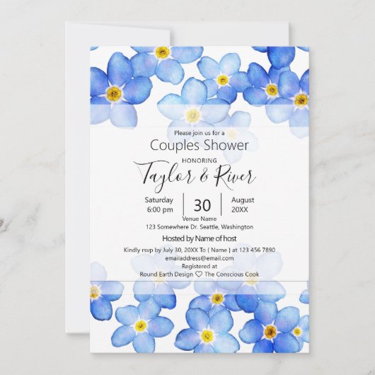Country Blue Vergget-Me-Nots Paare Dusche Einladung (Vorderseite)