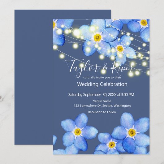 Country Blue vergiss-Me-Nots Wedding Einladung (Vorne/Hinten)