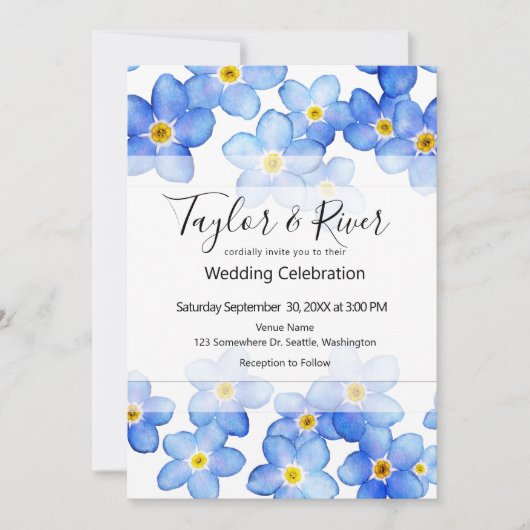 Country Blue vergiss-Me-Nots Wedding Einladung (Vorderseite)