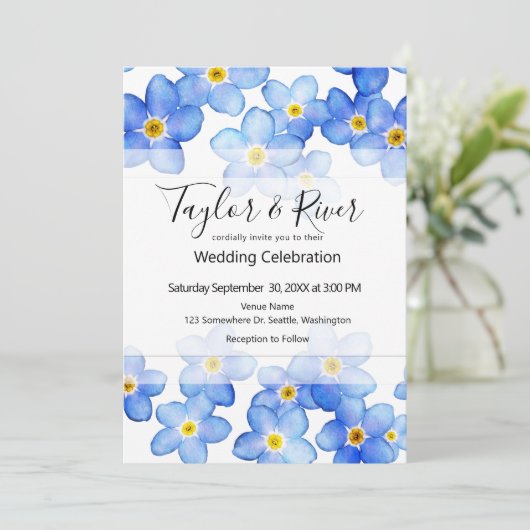 Country Blue vergiss-Me-Nots Wedding Einladung (Stehend Vorderseite)