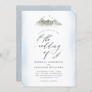 Country Blue Watercolor Blätter & Hochzeiten Einladung